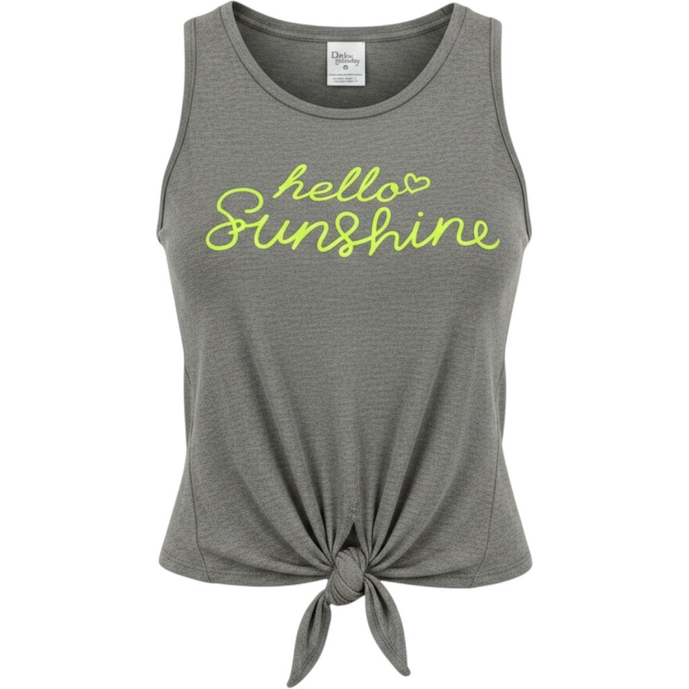 Dirtee‎ Laundry Graphic Tank Top Hello Sunshine Sleeveless Tie Front Gray L